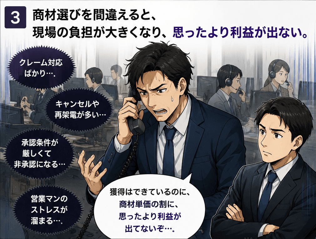 商材選びを間違えると現場負担が大きくなる3コマ目