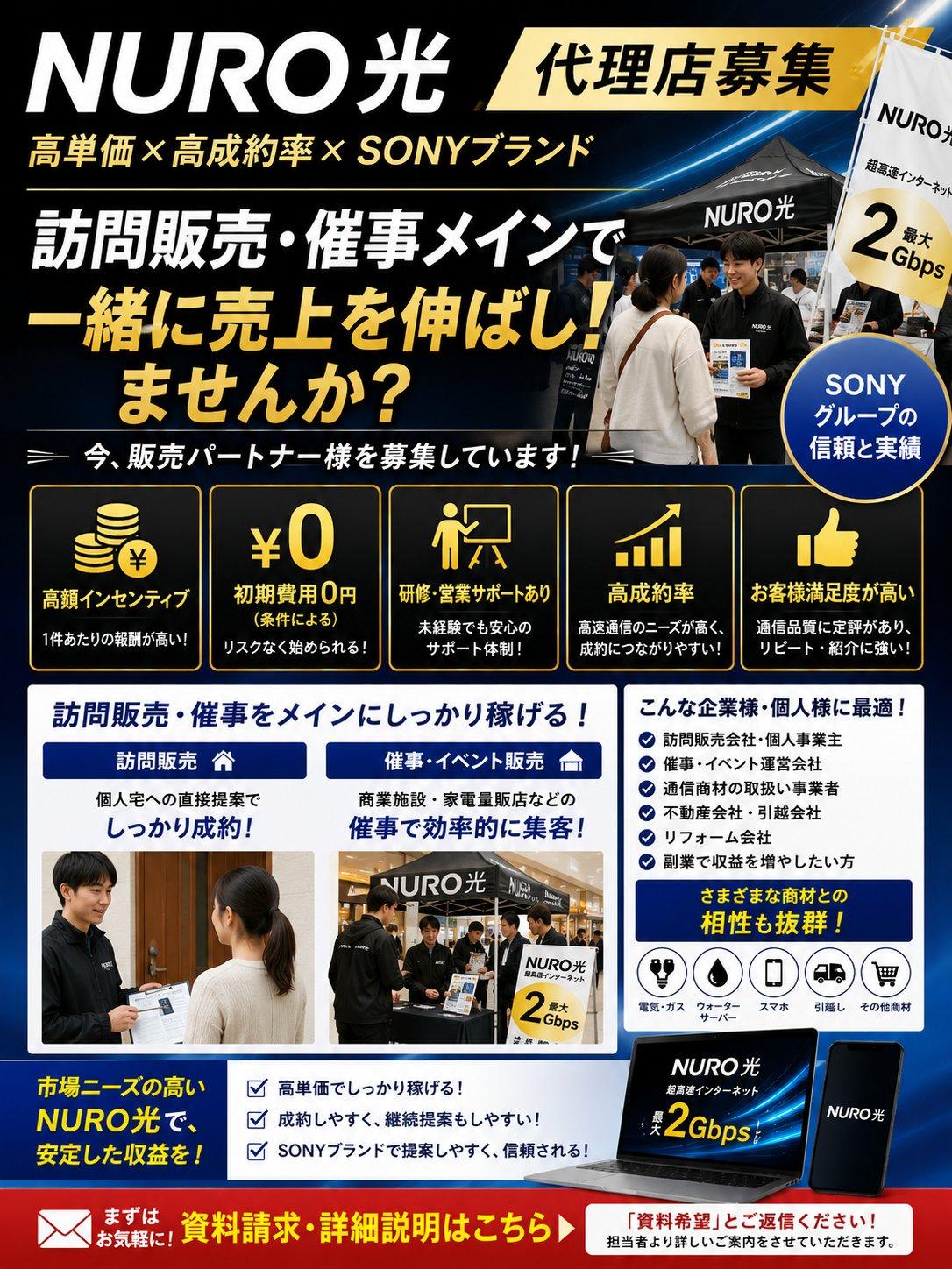 固定回線営業：NUROひかり 代理店募集の情報